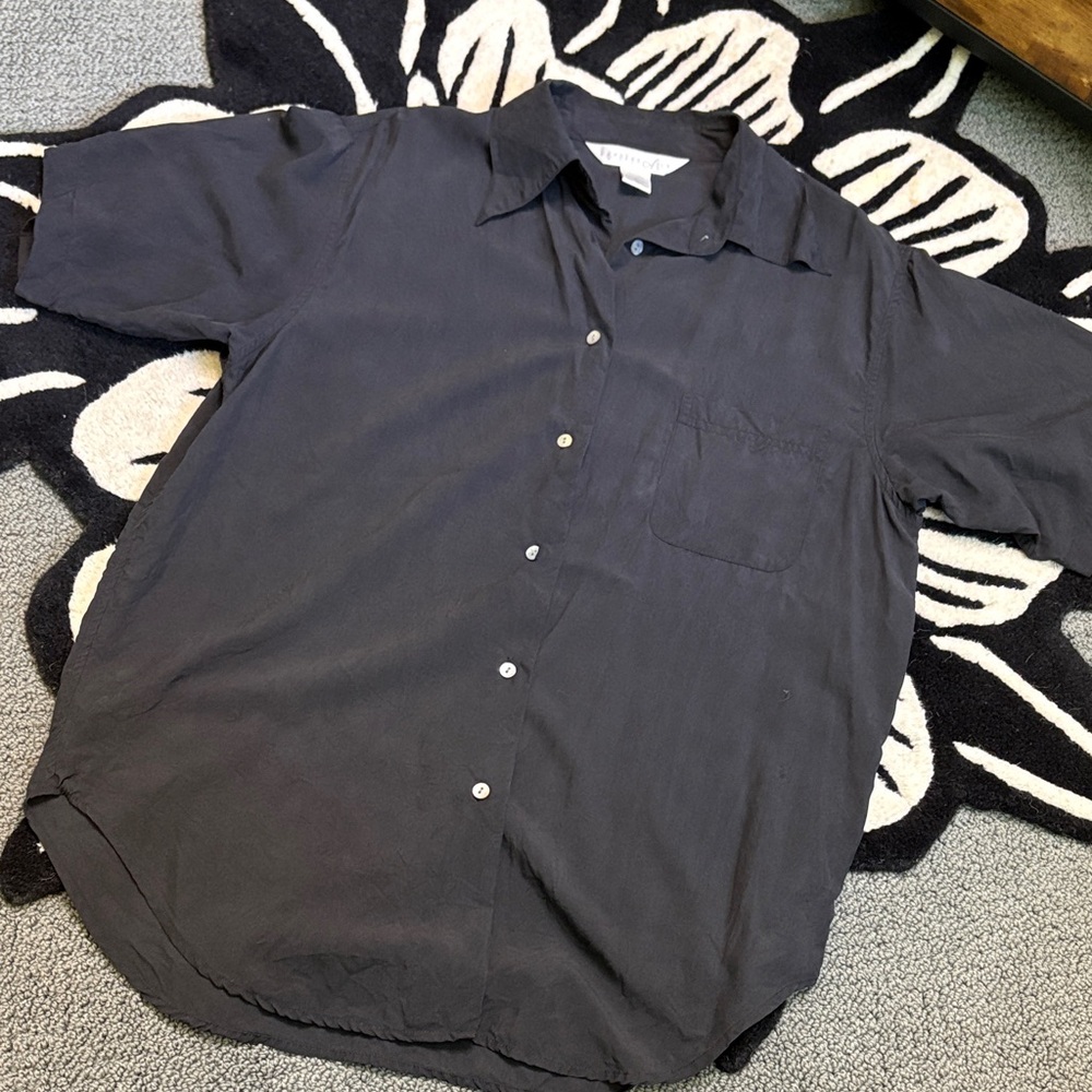 Vintage 90s Express 100% Silk Oversized Button Down Short Sleeve